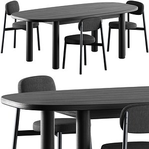 3D model Good Times Rectangular Dining Table and Chair residence noir C 629 by Jean Couvreur