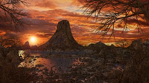 3D environment volcano sunset