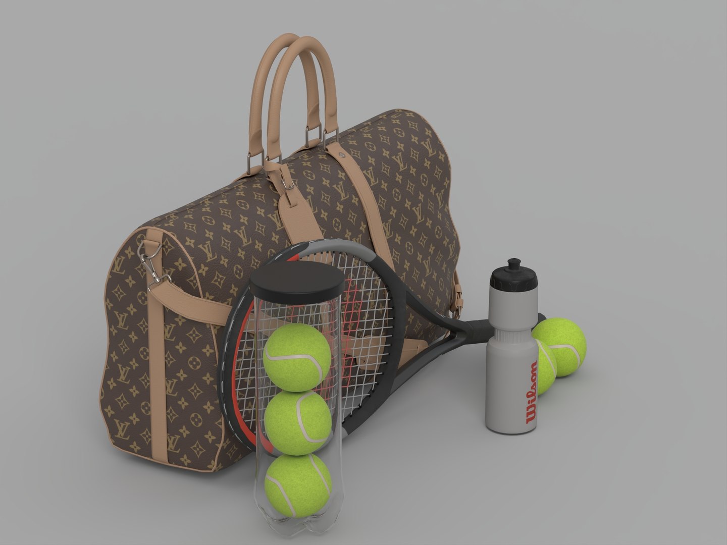 Monogram Tennis Duffel Bag With Racket Balls Water Bottle Set 3D model https://p.turbosquid.com/ts-thumb/Of/Ama2cN/sE/wire_001/jpg/1790133489/1920x1080/fit_q87/3137ed2c27febd87f199ef80712fae81f914888e/wire_001.jpg