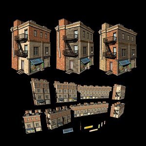 Customizable city building Low-poly 3D model Type2