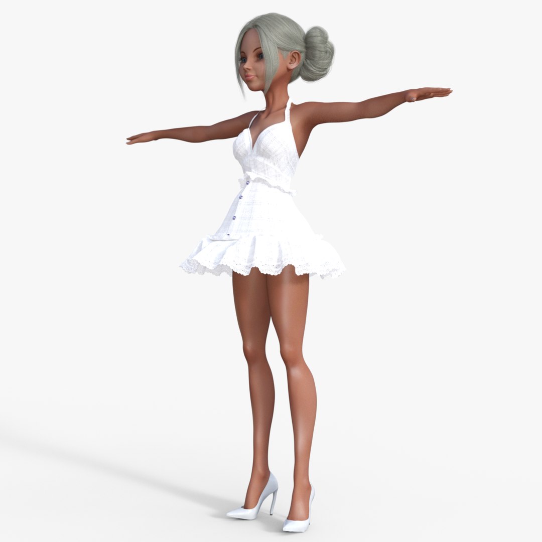 Girl In White Dress Rigged 3D Model - TurboSquid 2186973