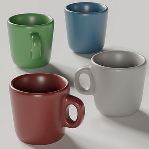 Coffee Mugs 4 Colors - Red Green Blue White 3D