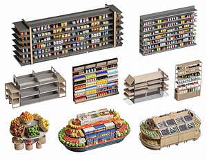 Supermarket Grocery Display Shelves Collection