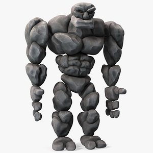 Character Stone Golem Cartoon Gray Rigged 3D model
