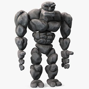 Character Stone Golem Cartoon Gray Rigged