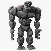 Character Stone Golem Cartoon Gray Rigged