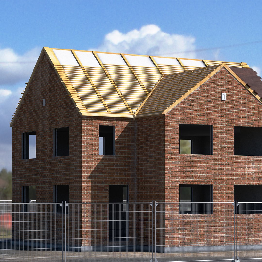 Unfinished Brick House Construction 3D model preview