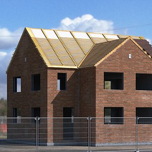 Unfinished Brick House Construction 3D