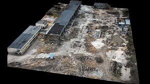 destroyed houses ruins terrain drone photogrammetry 3D model