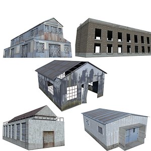 3d ruin warehouse house model