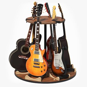 Round Guitar Stand Rack with Guitars 3D model