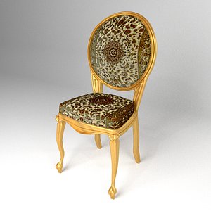classic golden chair velvet fabric 3D model