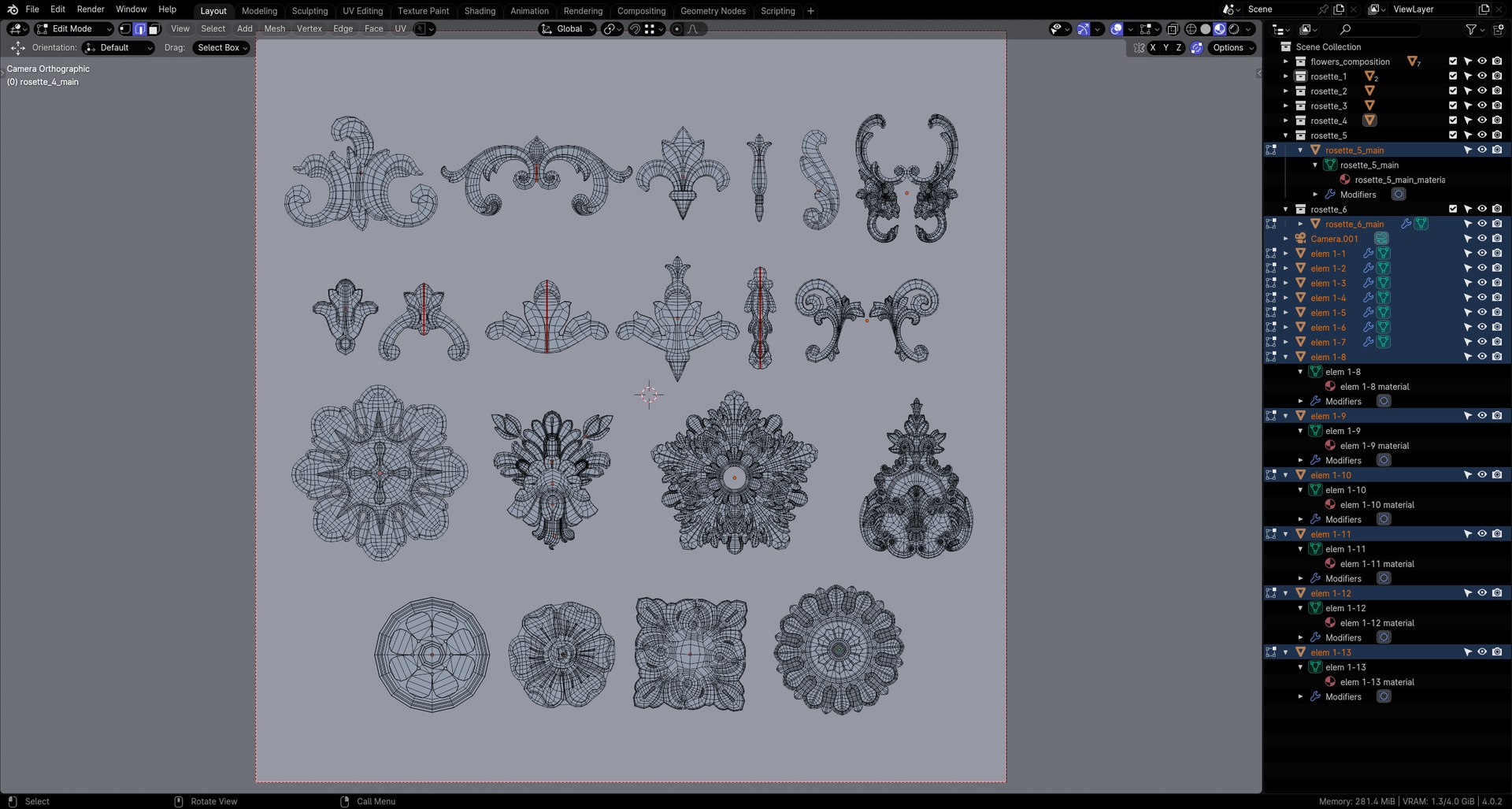20 Wall Decorative Carving Elements Model - TurboSquid 2166282