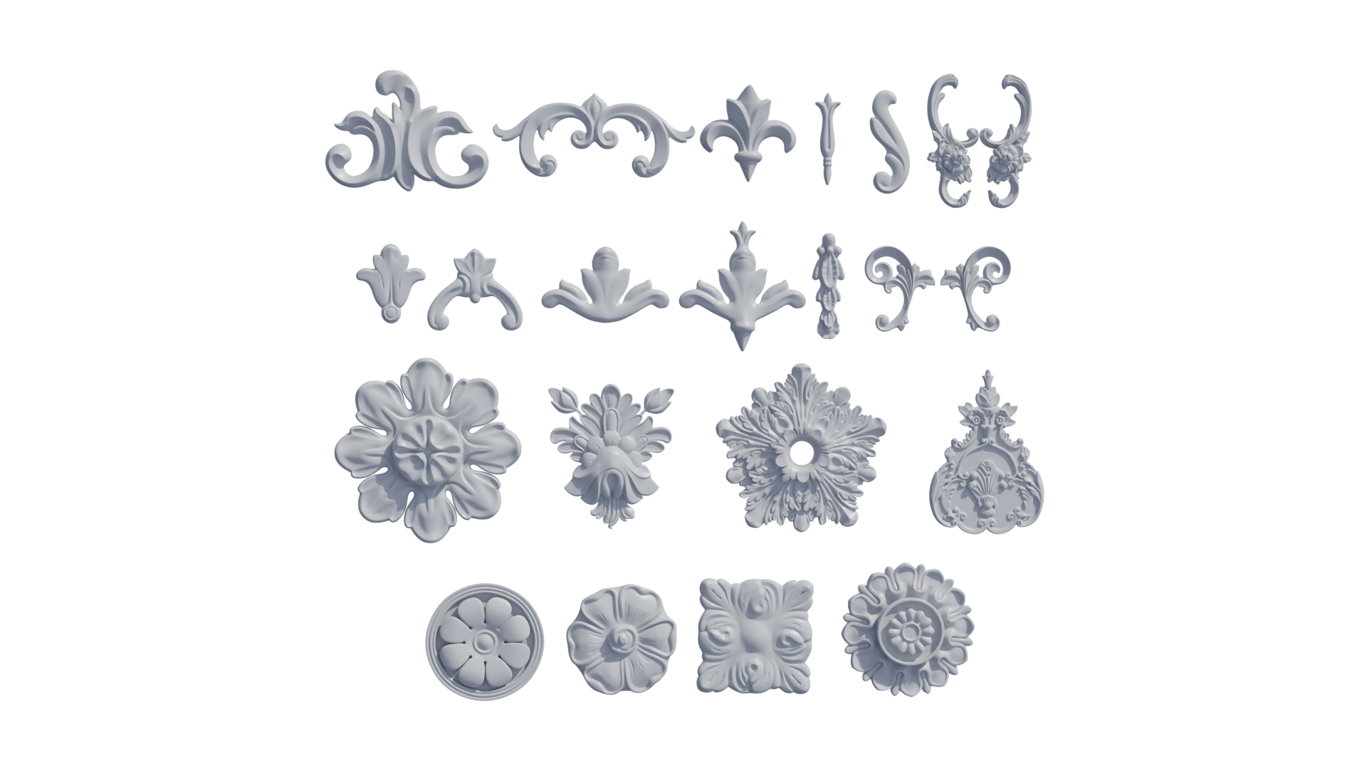 20 Wall Decorative Carving Elements Model - TurboSquid 2166282