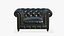 3D Chesterfield Sofa Realistic Black Leather