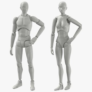 3D male female mannequins rigged model