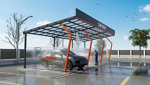 Car Wash Steel Canopy - Open Bay Structure - SketchUp 3D Model 3D