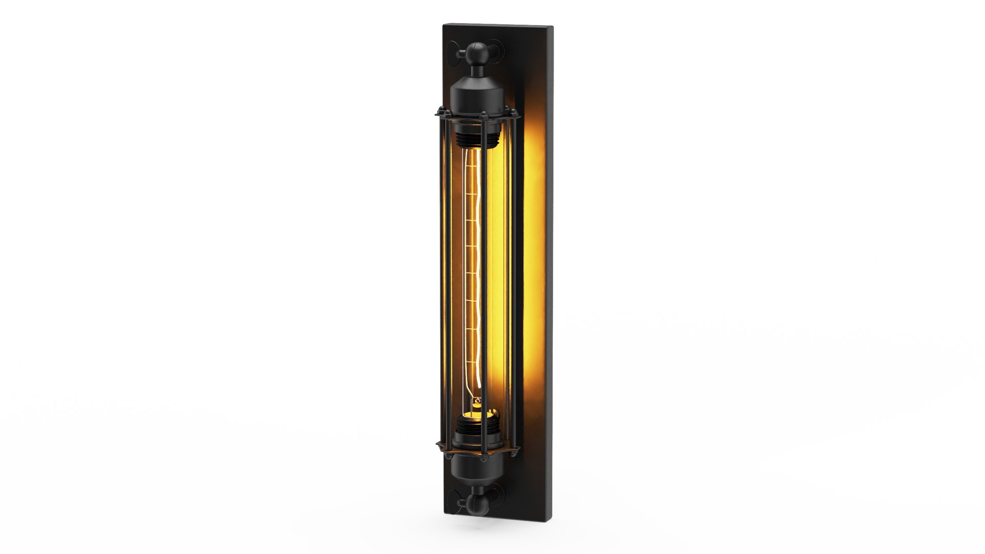 Iron Cage Wall Mount Industrial Tube Bulb ON 3D model preview