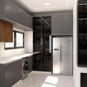 3D Contemporary Kitchen with corner bar 3D Model scene
