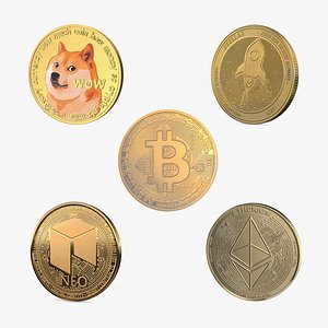 Cryptocurrency Coins Gold Collection 3 3D