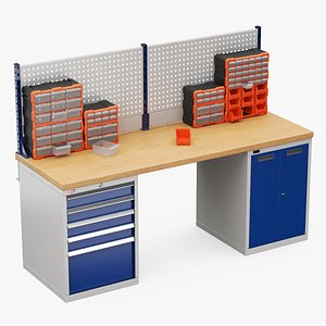 Workshop Table with Modular Storage System 3D model
