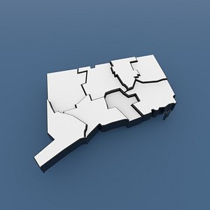 3D Connecticut Counties - Map of United States of America USA model