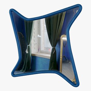 Blue wooden frame mirror 3D model