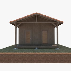Utility Shed with Covered Porch 3D