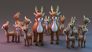 Cartoon DEER mum and Babe LOW POLY