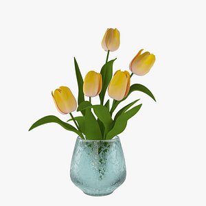 3D Yellow tulips bouquet in a vase