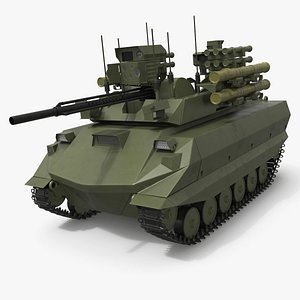 3D Military Tracked Platform with Multi-Launcher Weaponry Green Simplified