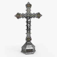 Decorative Tabletop Crucifix with Jesus Christ Silver