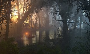 3D Fantasy Sunset Swamp Environment model
