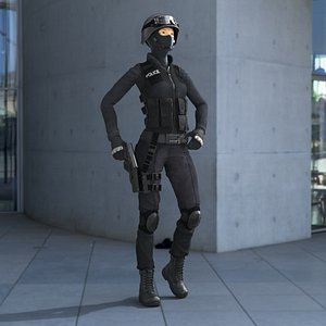 3D Female Military Swat Asian Rigged