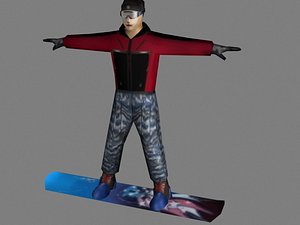 low poly winter snowboarder animated and rigged with textures included