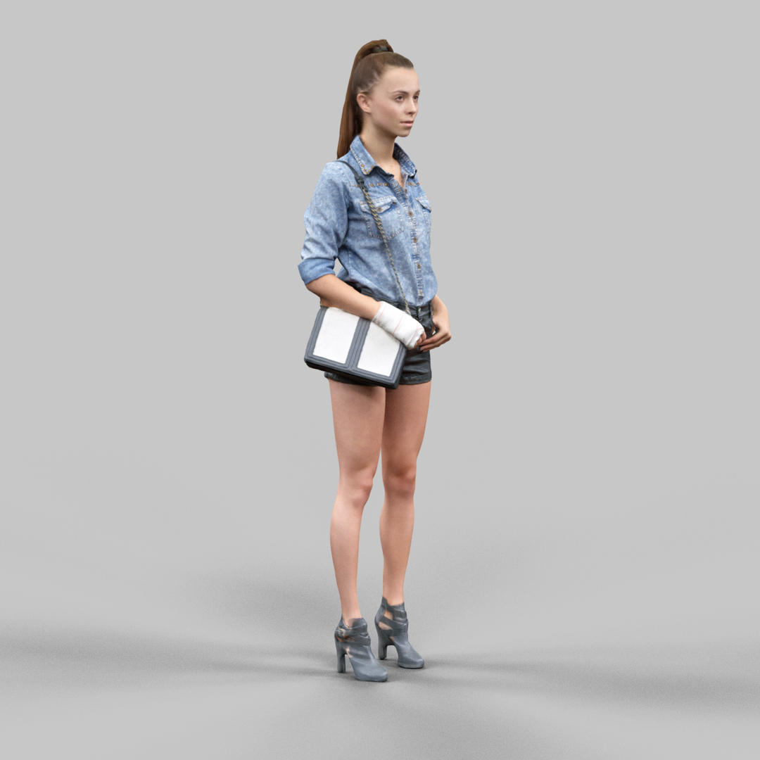 3d Girl Leather Shorts Jeans Model