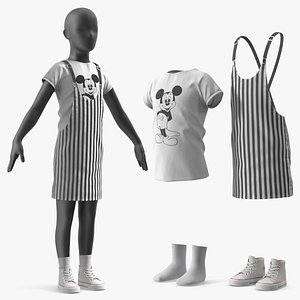 Disney Kids Girls Outfit on Mannequin White Black 3D model
