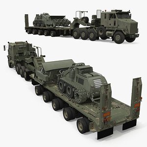 Heavy-Duty Military Truck with Demining Robot Cargo Military Green 3D model