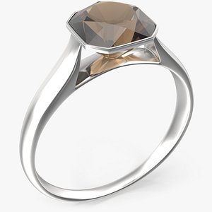 Asscher Cut Smokey Topaz On Silver Wedding Ring V01