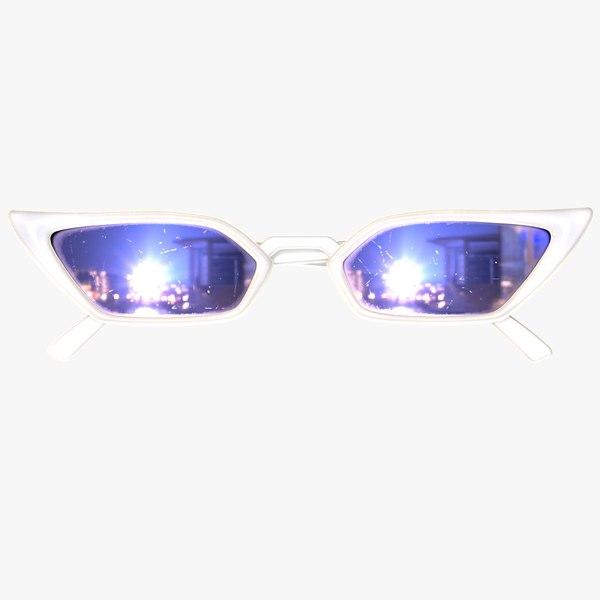 3D Vintage White Thin Cat Eye Sunglasses - Game Asset model