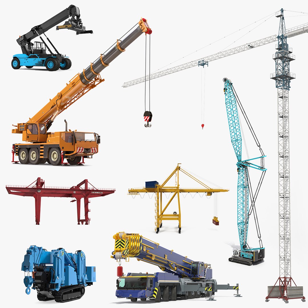 Rigged Cranes Collection 4 3D model preview