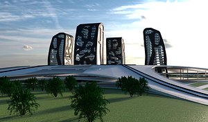 3D model island skyscrapers buildings