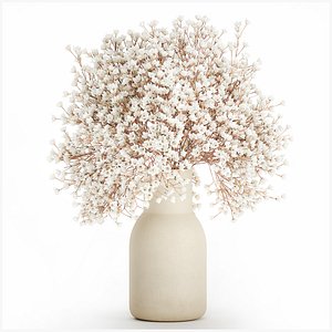 3D White Bouquet Dried Flowers Branches Gypsophila 567