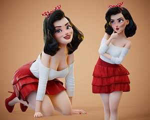 Stylized Cartoon Game Pinup Girl Character Rigged