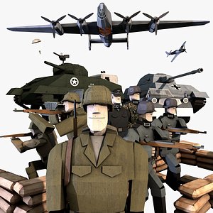 LowPoly WWII Characters and Equipment Pack (Rigged for C4D)