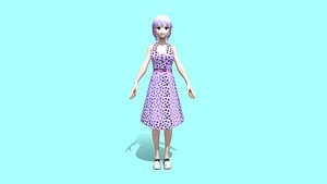 3D Girls Long Fashion Dress In Low Poly
