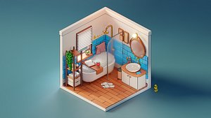 Isometric Scene Bathroom Cartoon Stylized