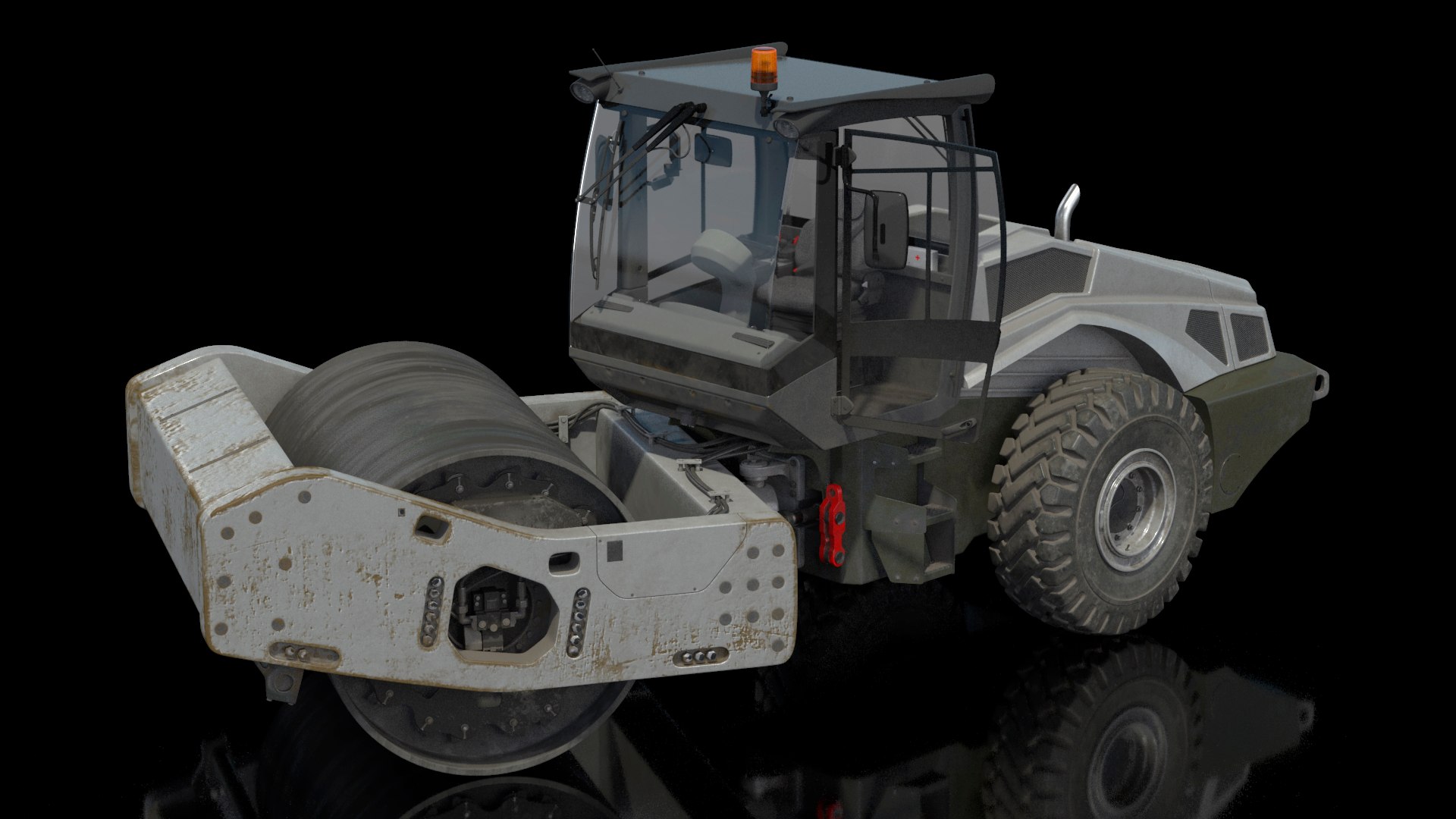 Heavy Duty Single Drum Compactor Dirty Rigged for Cinema 4D 3D model preview