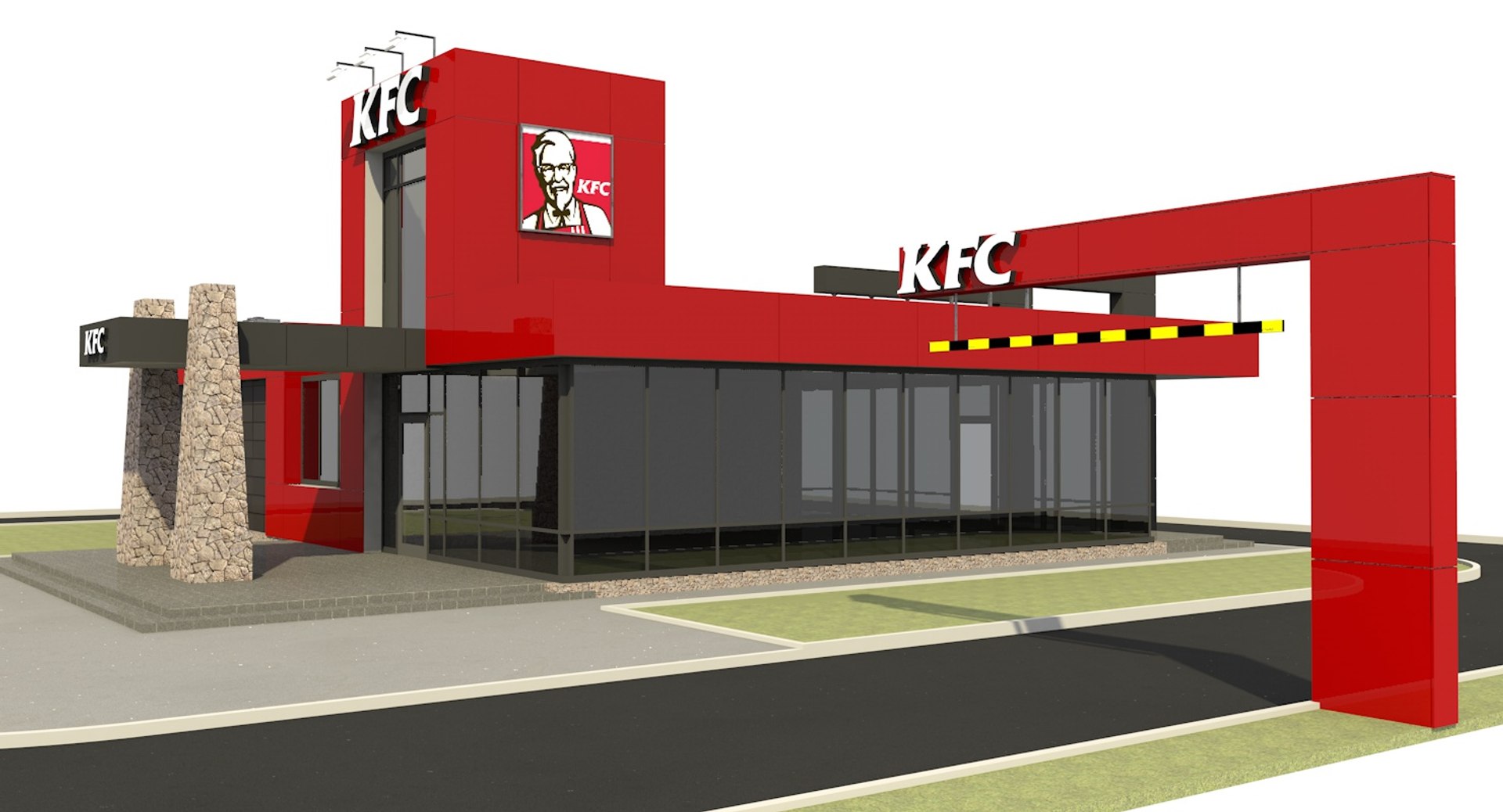 3D Kfc Modern Restaurant Drive Model - TurboSquid 1310788