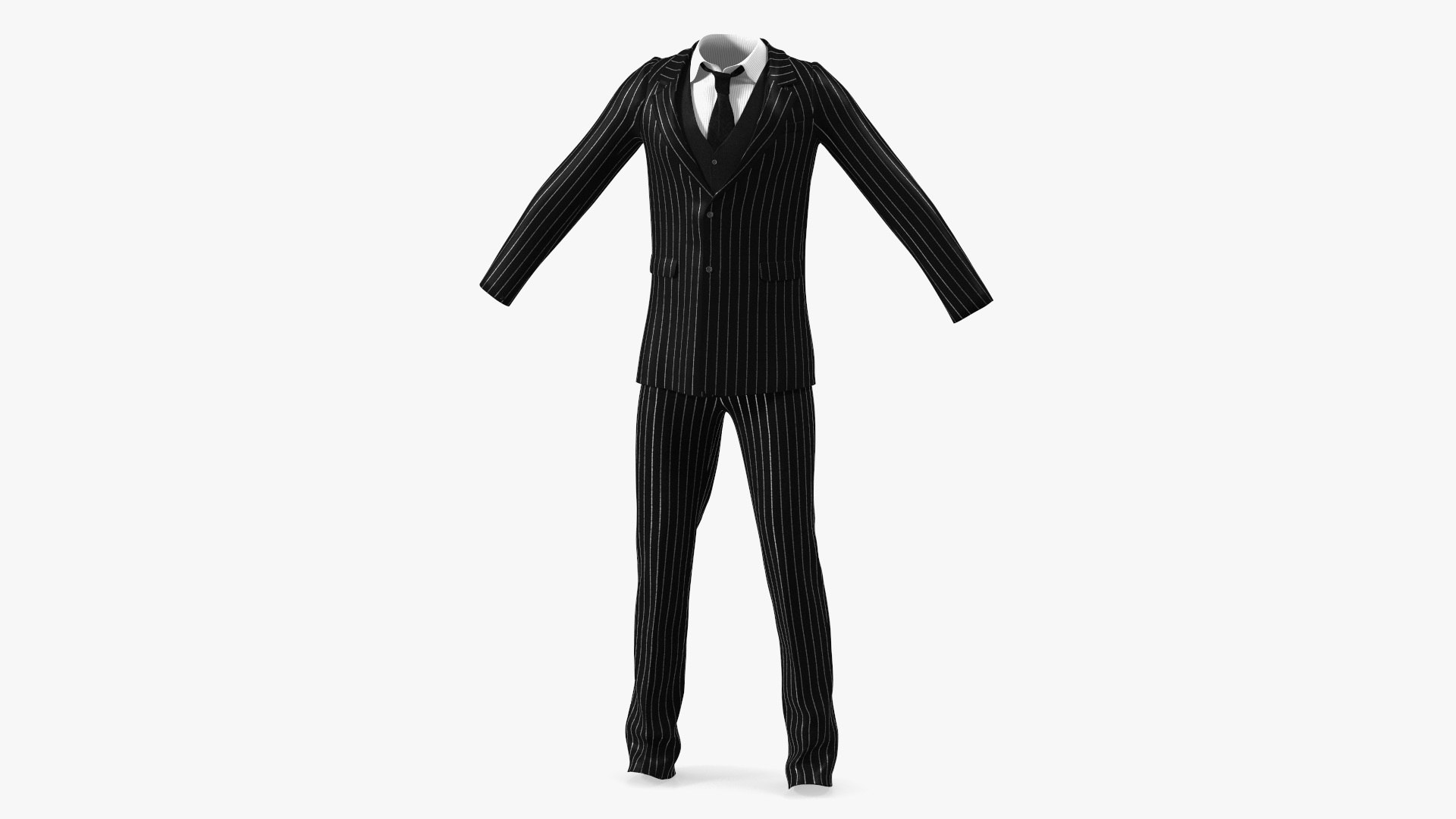 Pinstripe Suit with Tie 3D model preview